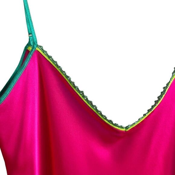 NWT Dannijo Acid Pink Lace-Trim Mini Slip Dress, Silk, Size Small - Picture 7 of 14